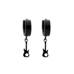 Candonga Strato Black, aro negro mate mediano en acero quirúrgico con colgante de guitarra, diseño unisex.