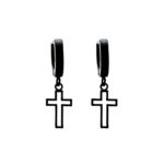 Aretes Candonga Crucis Black en acero quirúrgico negro con diseño de cruz, estilo moderno y masculino para uso diario.